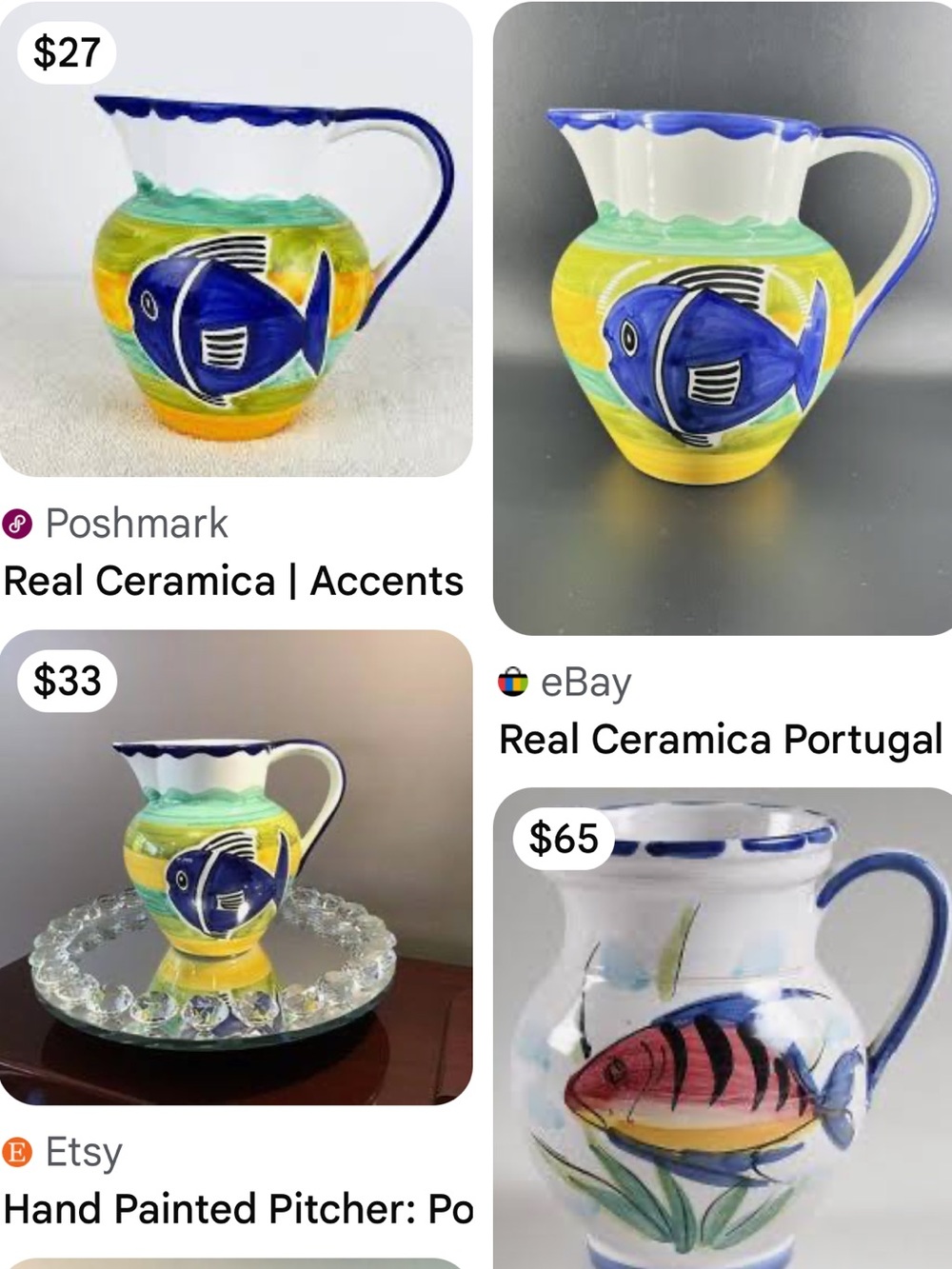 #2305*”5x7” Hand-Painted Blue Fish Ceramic Pitcher - Decorative Pets Fish Vase - Picture 8 of 17